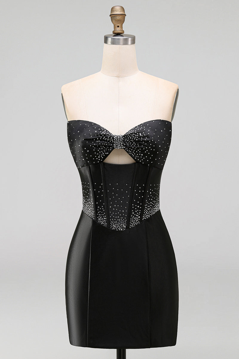 Load image into Gallery viewer, Sparkly Black Beaded Keyhole Corset Tight Short Cocktail Dress