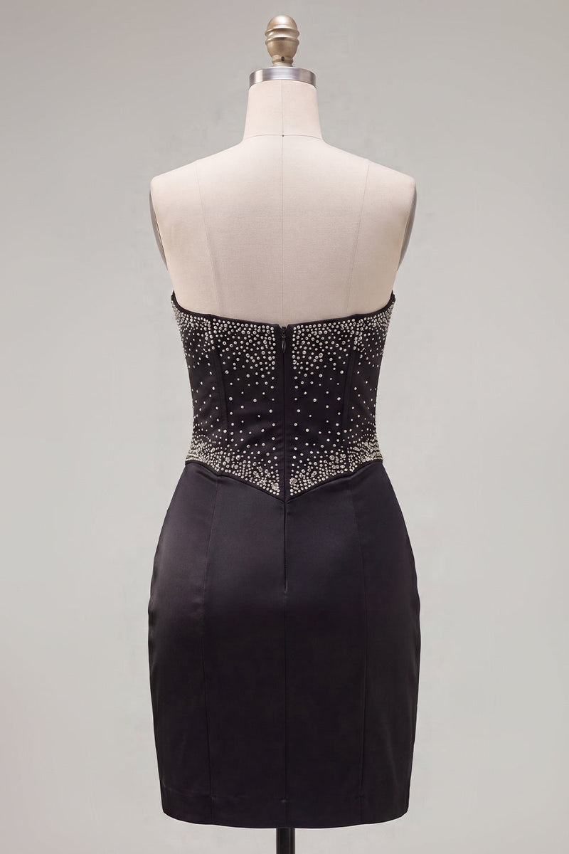 Load image into Gallery viewer, Sparkly Black Beaded Keyhole Corset Tight Short Cocktail Dress