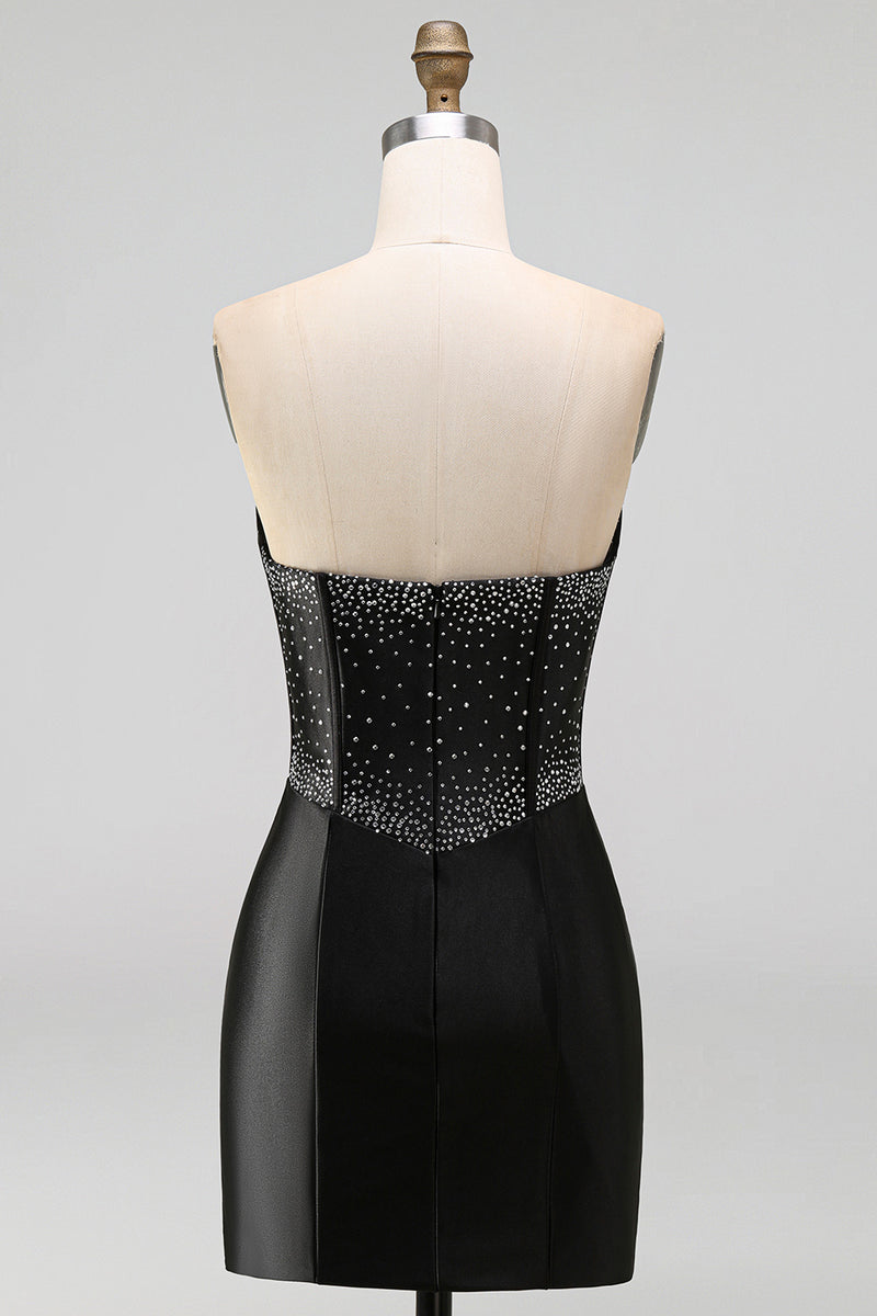 Load image into Gallery viewer, Sparkly Black Beaded Keyhole Corset Tight Short Cocktail Dress