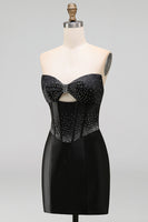 Load image into Gallery viewer, Sparkly Black Beaded Keyhole Corset Tight Short Cocktail Dress