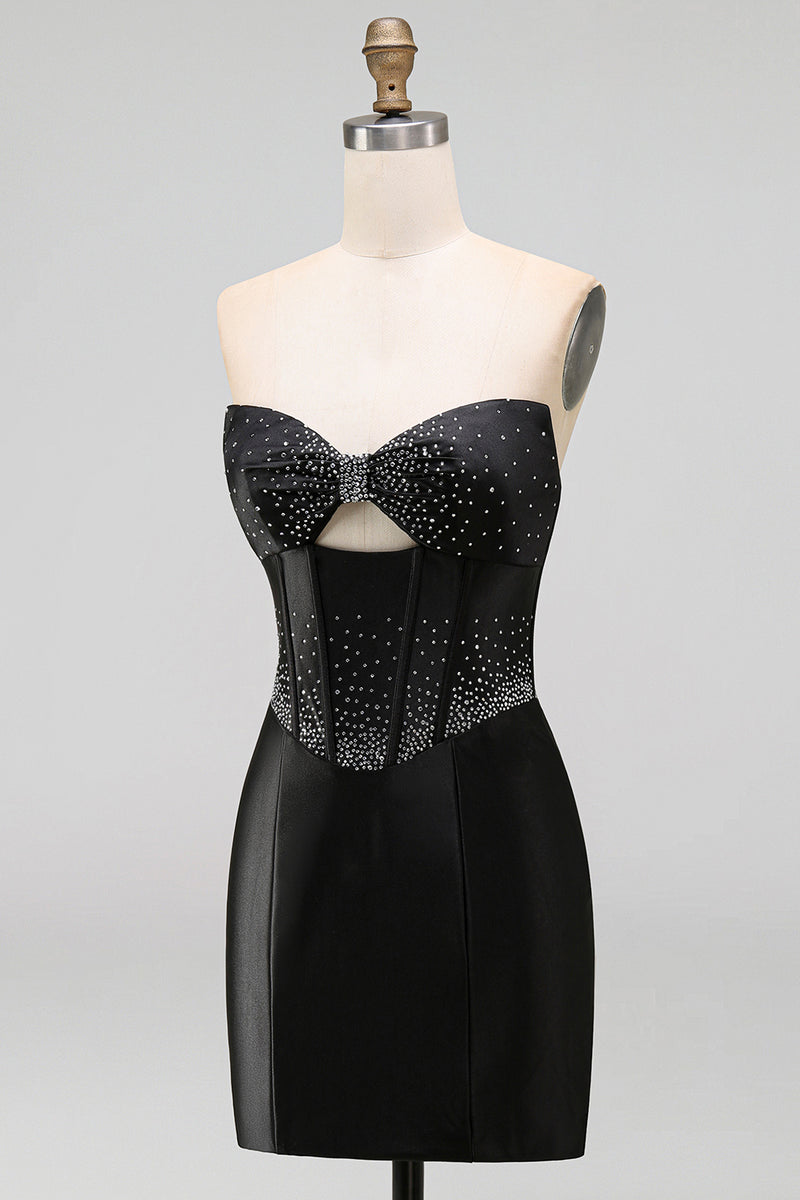 Load image into Gallery viewer, Sparkly Black Beaded Keyhole Corset Tight Short Cocktail Dress