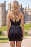 Load image into Gallery viewer, Sparkly Black Beaded Keyhole Corset Tight Short Cocktail Dress