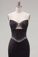 Load image into Gallery viewer, Sparkly Black Beaded Keyhole Corset Tight Short Cocktail Dress