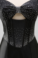 Load image into Gallery viewer, Sparkly Black Beaded Keyhole Corset Tight Short Cocktail Dress