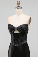 Load image into Gallery viewer, Sparkly Black Beaded Keyhole Corset Tight Short Cocktail Dress
