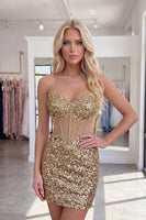 Load image into Gallery viewer, Sparkly Sequin Golden Corset Tight Short Cocktail Dress