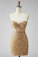 Load image into Gallery viewer, Sparkly Sequin Golden Corset Tight Short Cocktail Dress
