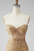 Load image into Gallery viewer, Sparkly Sequin Golden Corset Tight Short Cocktail Dress