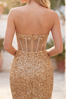 Load image into Gallery viewer, Sparkly Sequin Golden Corset Tight Short Cocktail Dress