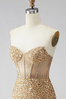 Load image into Gallery viewer, Sparkly Sequin Golden Corset Tight Short Cocktail Dress
