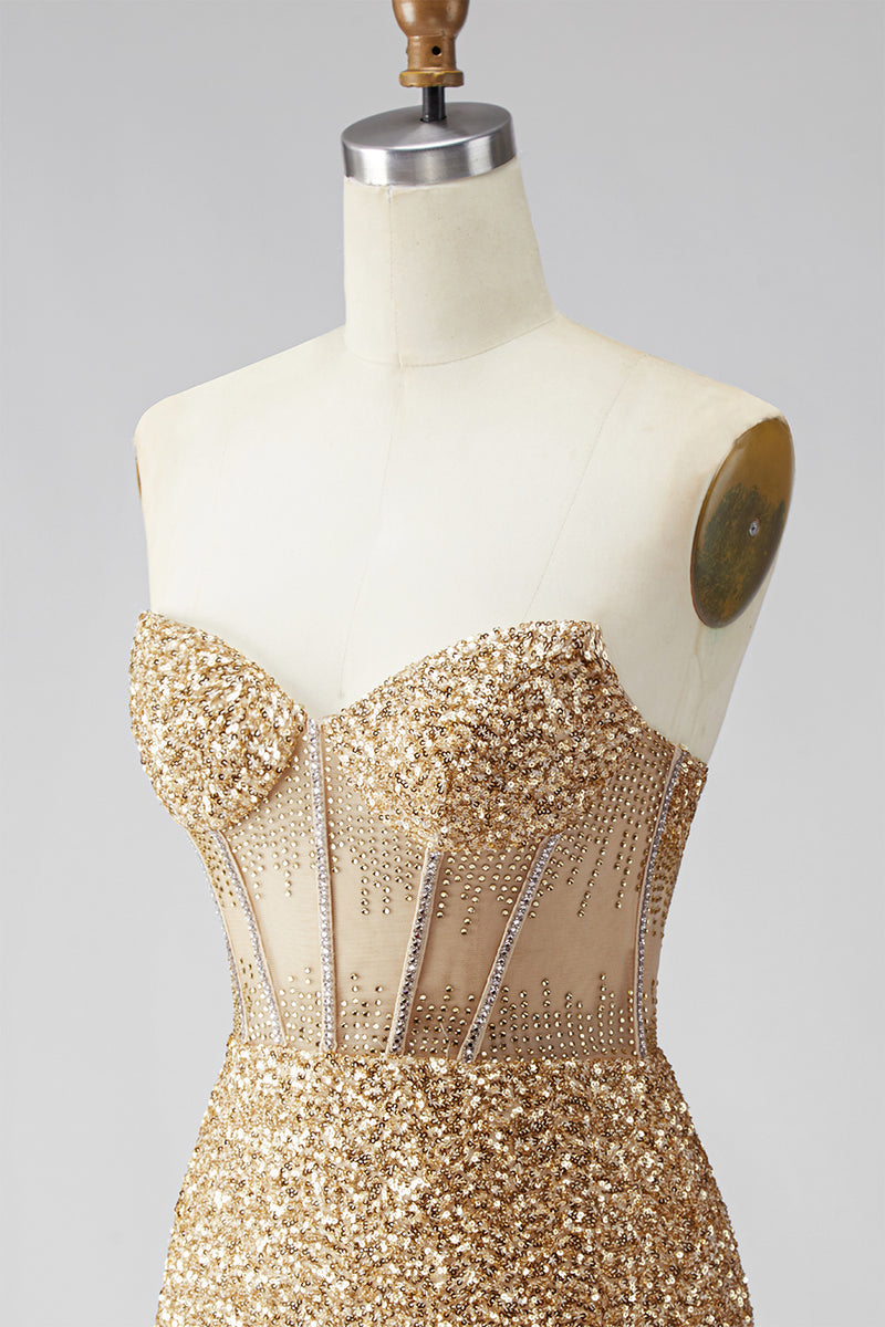 Load image into Gallery viewer, Sparkly Sequin Golden Corset Tight Short Cocktail Dress