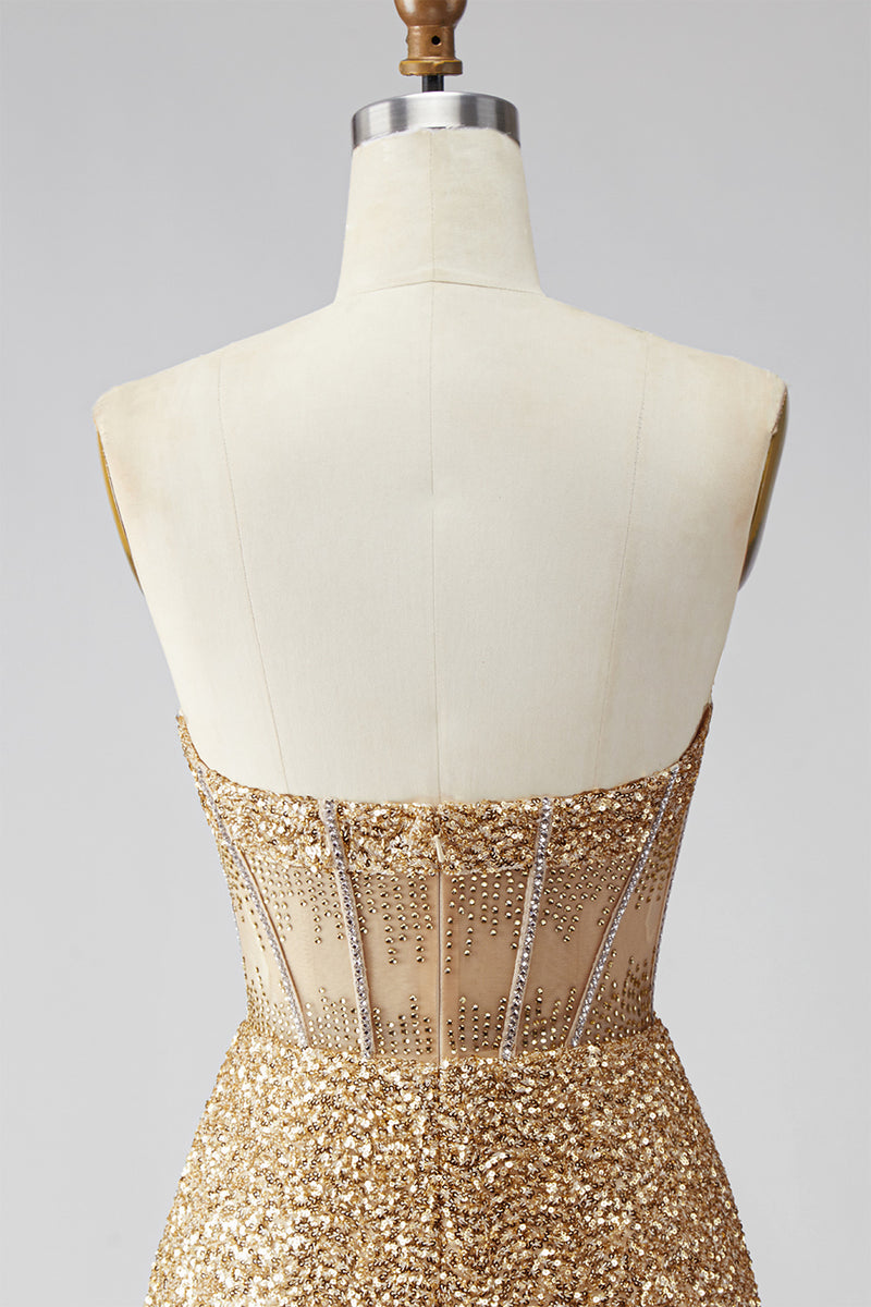 Load image into Gallery viewer, Sparkly Sequin Golden Corset Tight Short Cocktail Dress