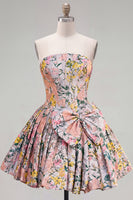 Load image into Gallery viewer, Grey Jacquard Corset A-Line Short Cocktail Dress with Bow