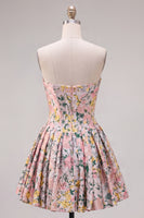 Load image into Gallery viewer, Grey Jacquard Corset A-Line Short Cocktail Dress with Bow