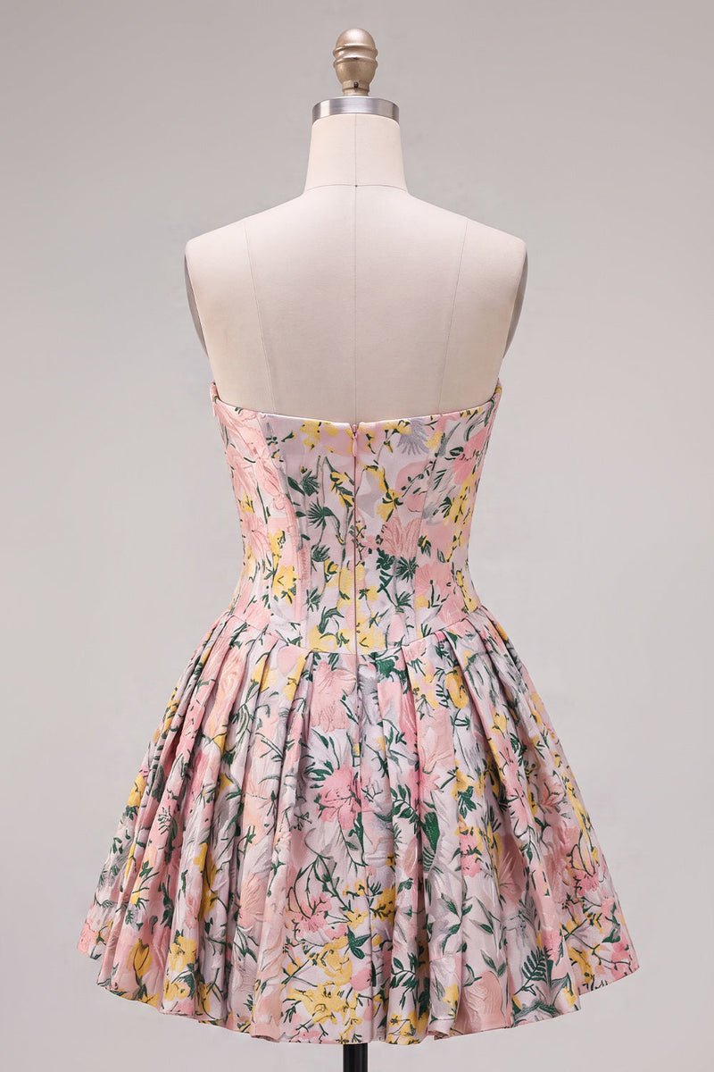 Load image into Gallery viewer, Grey Jacquard Corset A-Line Short Cocktail Dress with Bow