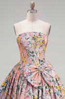 Load image into Gallery viewer, Grey Jacquard Corset A-Line Short Cocktail Dress with Bow