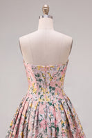 Load image into Gallery viewer, Grey Jacquard Corset A-Line Short Cocktail Dress with Bow