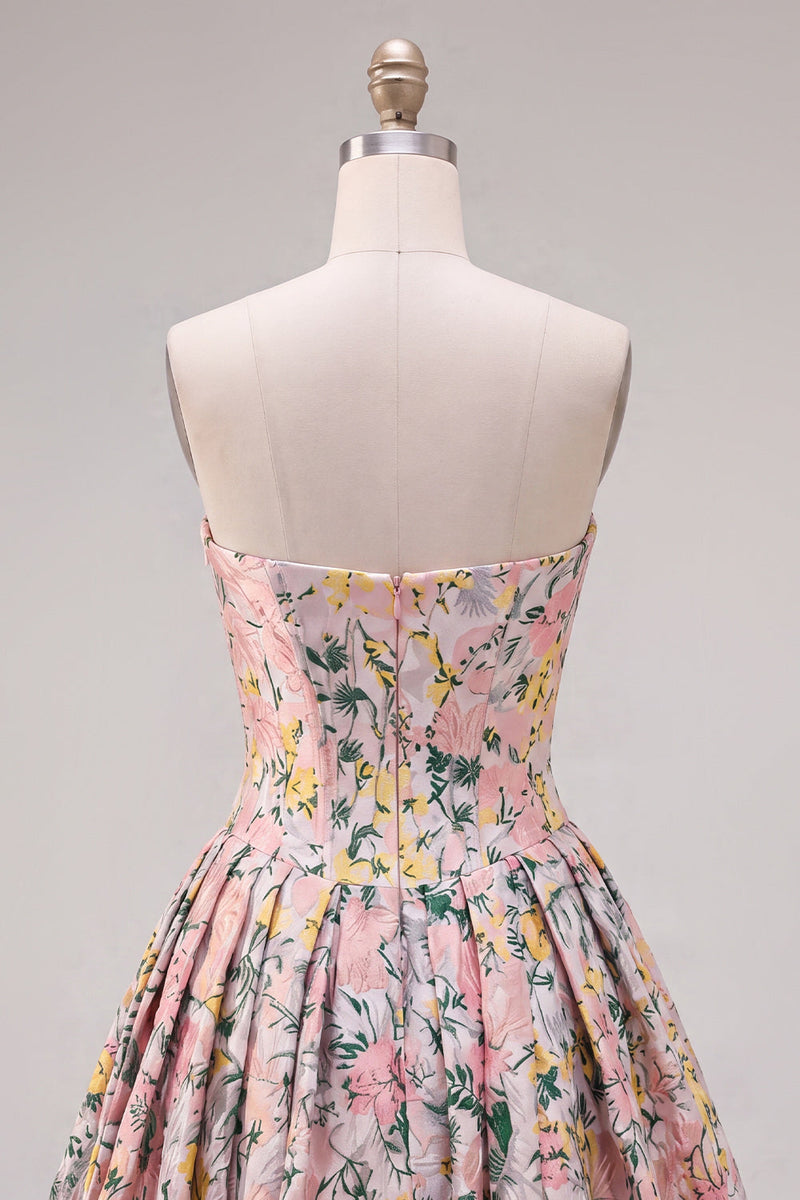 Load image into Gallery viewer, Grey Jacquard Corset A-Line Short Cocktail Dress with Bow