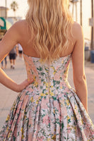 Load image into Gallery viewer, Grey Jacquard Corset A-Line Short Cocktail Dress with Bow