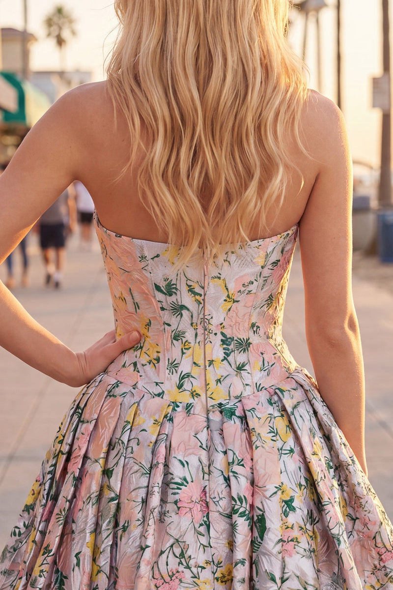 Load image into Gallery viewer, Grey Jacquard Corset A-Line Short Cocktail Dress with Bow