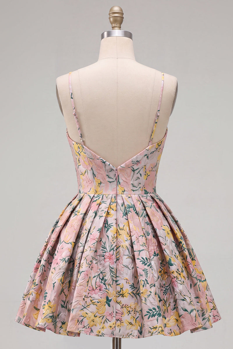 Load image into Gallery viewer, Grey Jacquard Corset Ruched A-Line Short Cocktail Dress