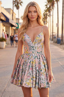 Load image into Gallery viewer, Grey Jacquard Corset Ruched A-Line Short Cocktail Dress