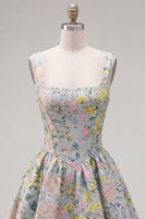 Load image into Gallery viewer, Grey Jacquard Square Neck A-Line Short Corset Cocktail Dress