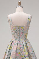 Load image into Gallery viewer, Grey Jacquard Square Neck A-Line Short Corset Cocktail Dress