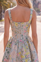 Load image into Gallery viewer, Grey Jacquard Square Neck A-Line Short Corset Cocktail Dress