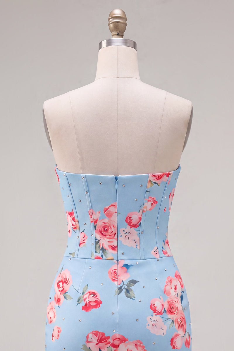 Load image into Gallery viewer, Floral Sparkly Blue Beaded Corset Tight Short Cocktail Dress