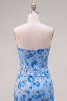 Load image into Gallery viewer, Floral Sparkly Blue Beaded Corset Tight Short Cocktail Dress