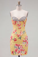 Load image into Gallery viewer, Floral Sparkly Blue Beaded Corset Tight Short Cocktail Dress