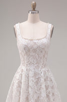 Load image into Gallery viewer, Floral White Lace Beaded Scoop Neck A-Line Short Cocktail Dress