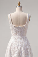 Load image into Gallery viewer, Floral White Lace Beaded Scoop Neck A-Line Short Cocktail Dress