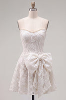 Load image into Gallery viewer, Floral White Lace Strapless A-Line Short Cocktail Dress with Bow
