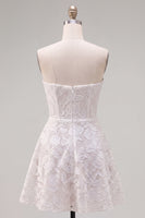 Load image into Gallery viewer, Floral White Lace Strapless A-Line Short Cocktail Dress with Bow