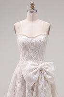 Load image into Gallery viewer, Floral White Lace Strapless A-Line Short Cocktail Dress with Bow