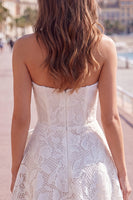 Load image into Gallery viewer, Floral White Lace Strapless A-Line Short Cocktail Dress with Bow