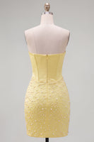 Load image into Gallery viewer, Yellow Beaded Strapless Corset Tight Short Cocktail Dress