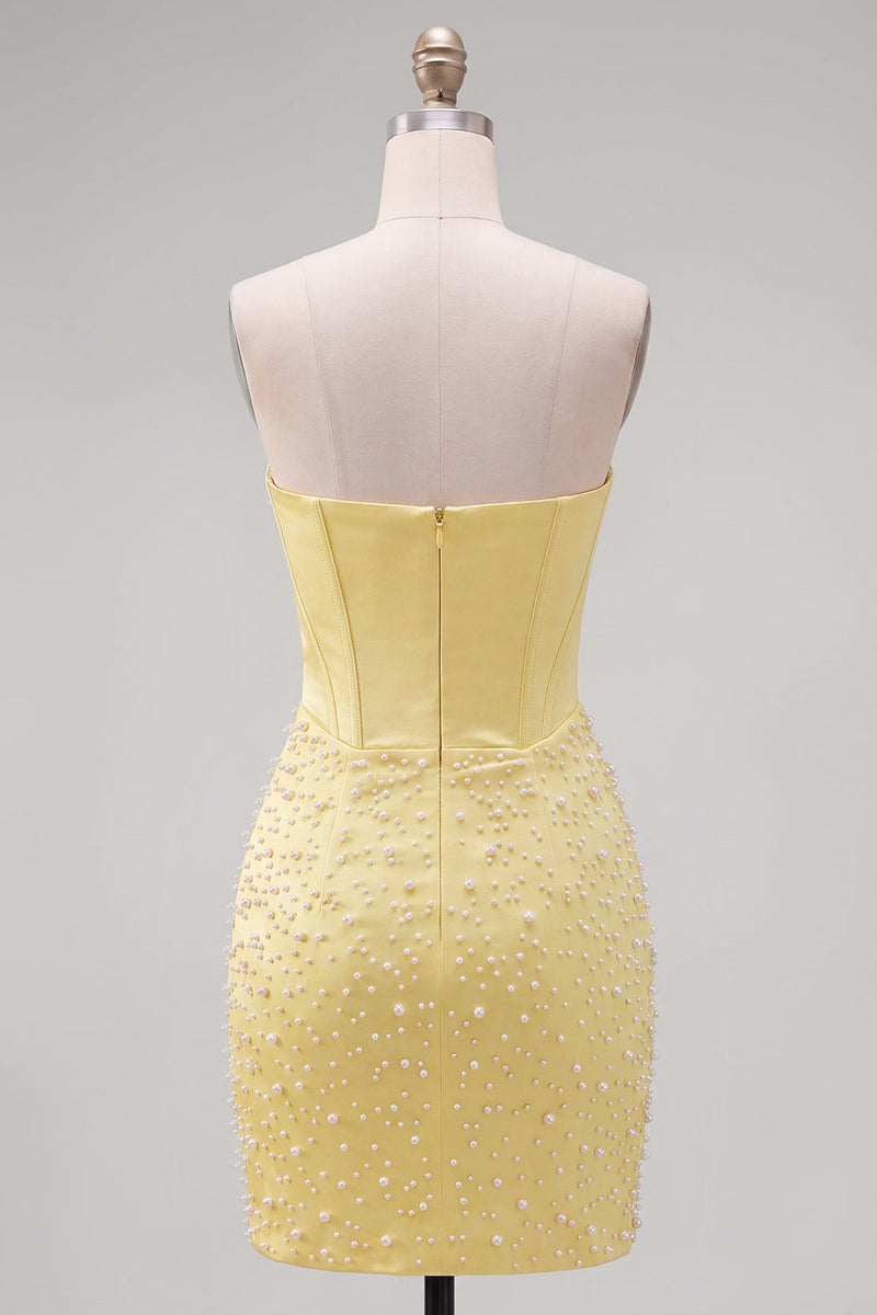 Load image into Gallery viewer, Yellow Beaded Strapless Corset Tight Short Cocktail Dress