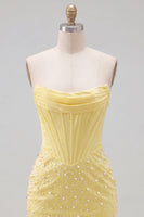 Load image into Gallery viewer, Yellow Beaded Strapless Corset Tight Short Cocktail Dress