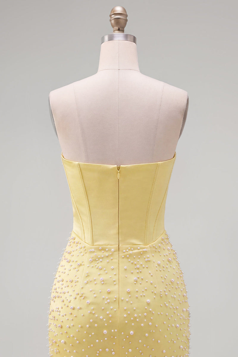 Load image into Gallery viewer, Yellow Beaded Strapless Corset Tight Short Cocktail Dress