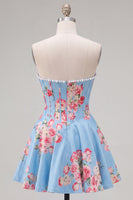 Load image into Gallery viewer, Floral Yellow Satin Strapless A-Line Short Corset Cocktail Dress