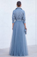 Load image into Gallery viewer, Navy A Line Tulle Long Sleeves Mother of the Bride Dress with Belt