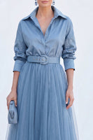 Load image into Gallery viewer, Navy A Line Tulle Long Sleeves Mother of the Bride Dress with Belt