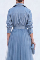 Load image into Gallery viewer, Navy A Line Tulle Long Sleeves Mother of the Bride Dress with Belt