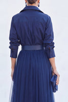 Load image into Gallery viewer, Navy A Line Tulle Long Sleeves Mother of the Bride Dress with Belt