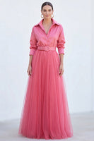Load image into Gallery viewer, Navy A Line Tulle Long Sleeves Mother of the Bride Dress with Belt