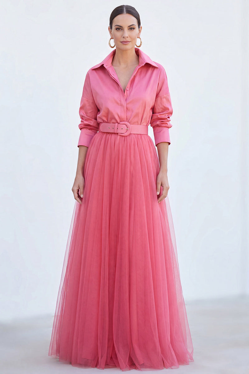 Load image into Gallery viewer, Navy A Line Tulle Long Sleeves Mother of the Bride Dress with Belt