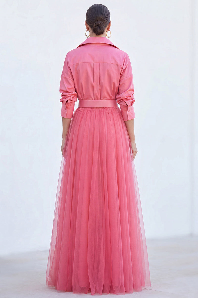 Load image into Gallery viewer, Navy A Line Tulle Long Sleeves Mother of the Bride Dress with Belt